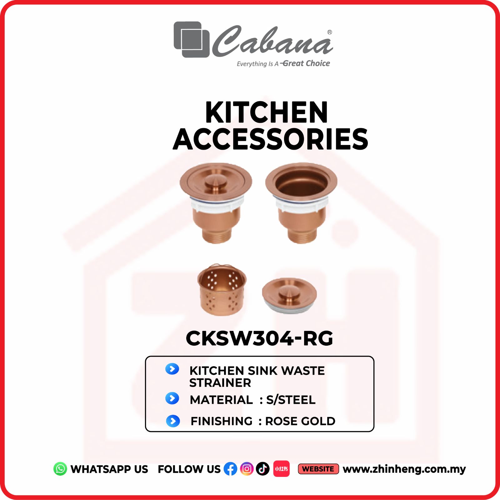 CABANA KITCHEN SINK WASTE STRAINER CKSW304-RG