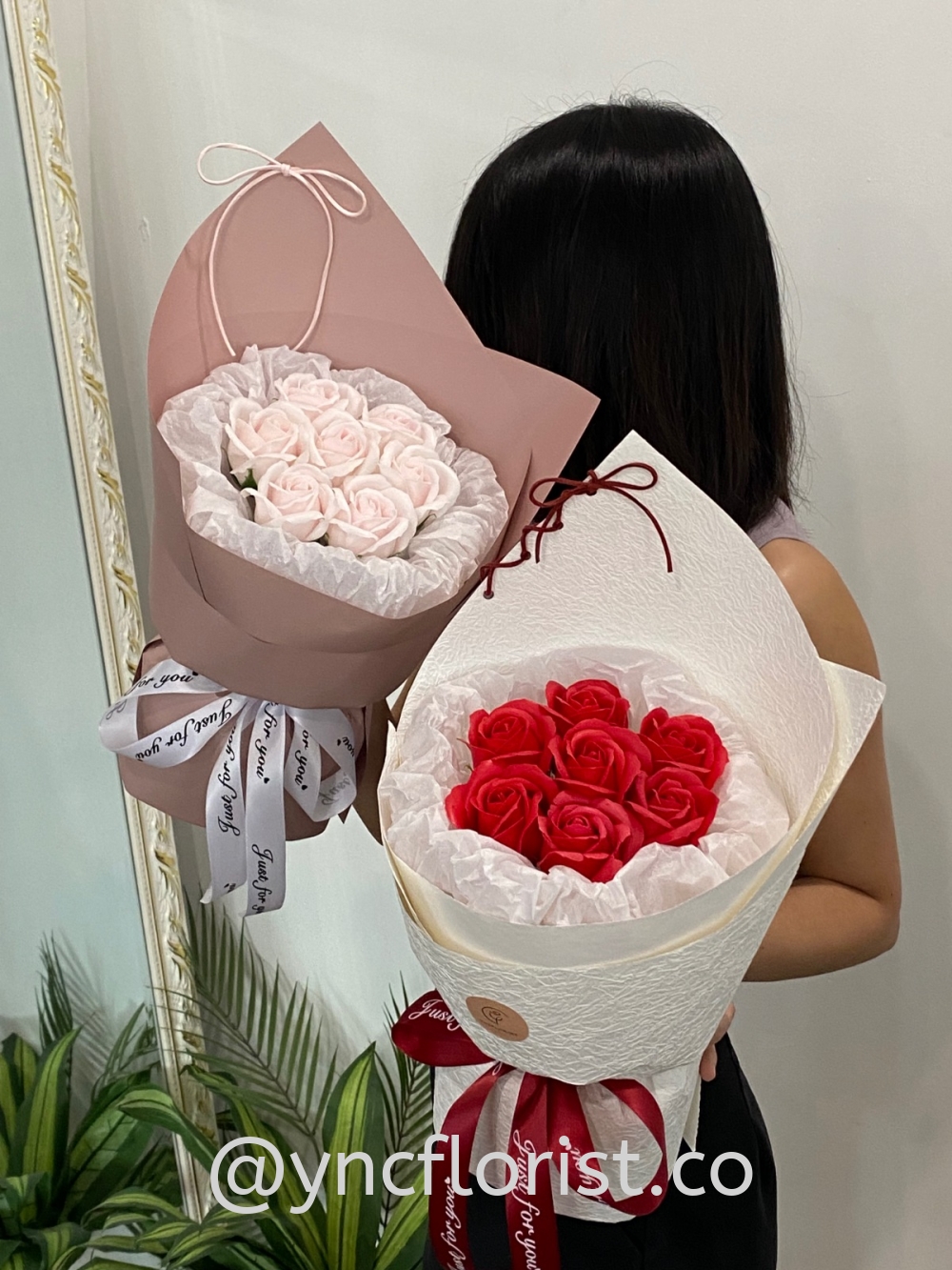 7 stalks soap roses bouquet (pink/red)