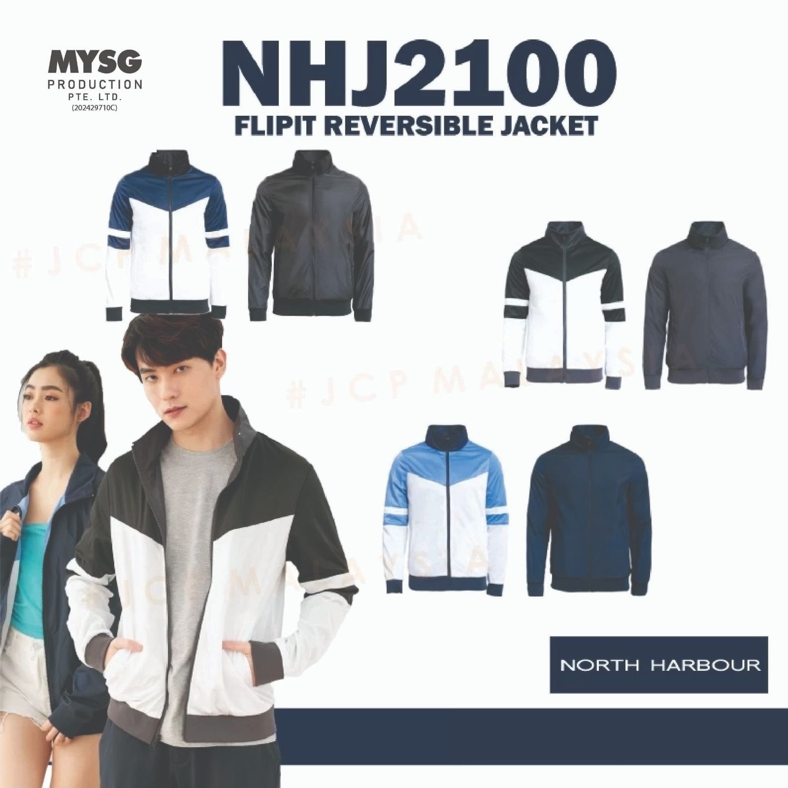 NORTH HARBOUR Unisex Flipit Reversible Front Zip Jacket - Navy / Sky Blue / Black NHJ2100
