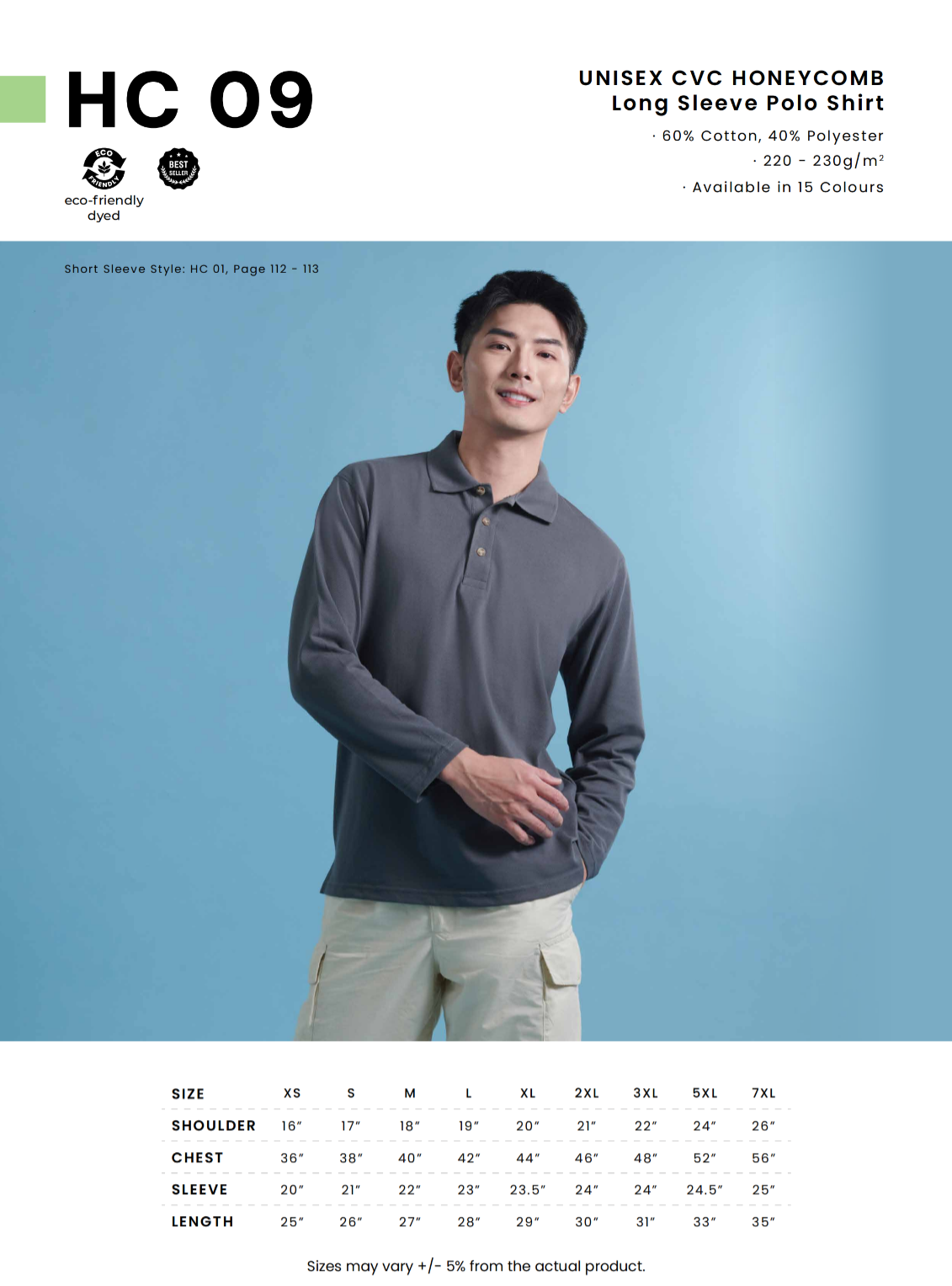 HC09 Cotton Polo Tee Unisex Long Sleeve