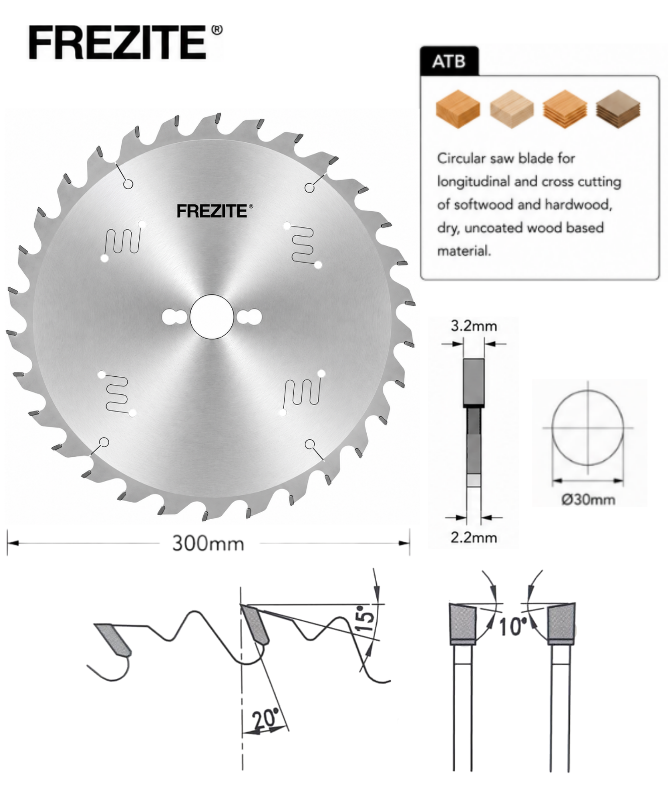 Frezite 12" X 3.2/2.2 X 30H X 28T TCT SAW BLADE