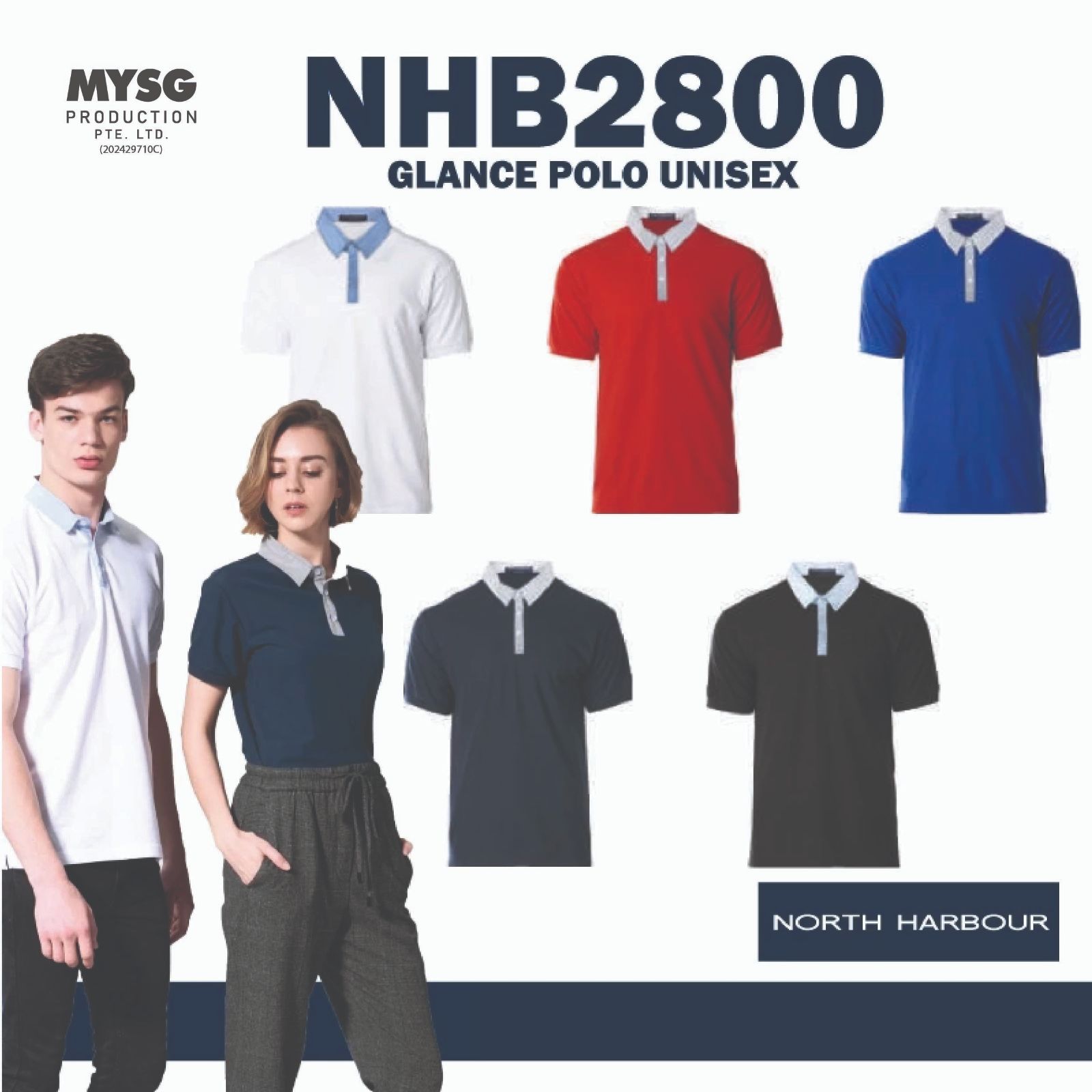 NORTH HARBOUR Unisex Glance Polo - White / Red / Royal / Navy / Black NHB2800