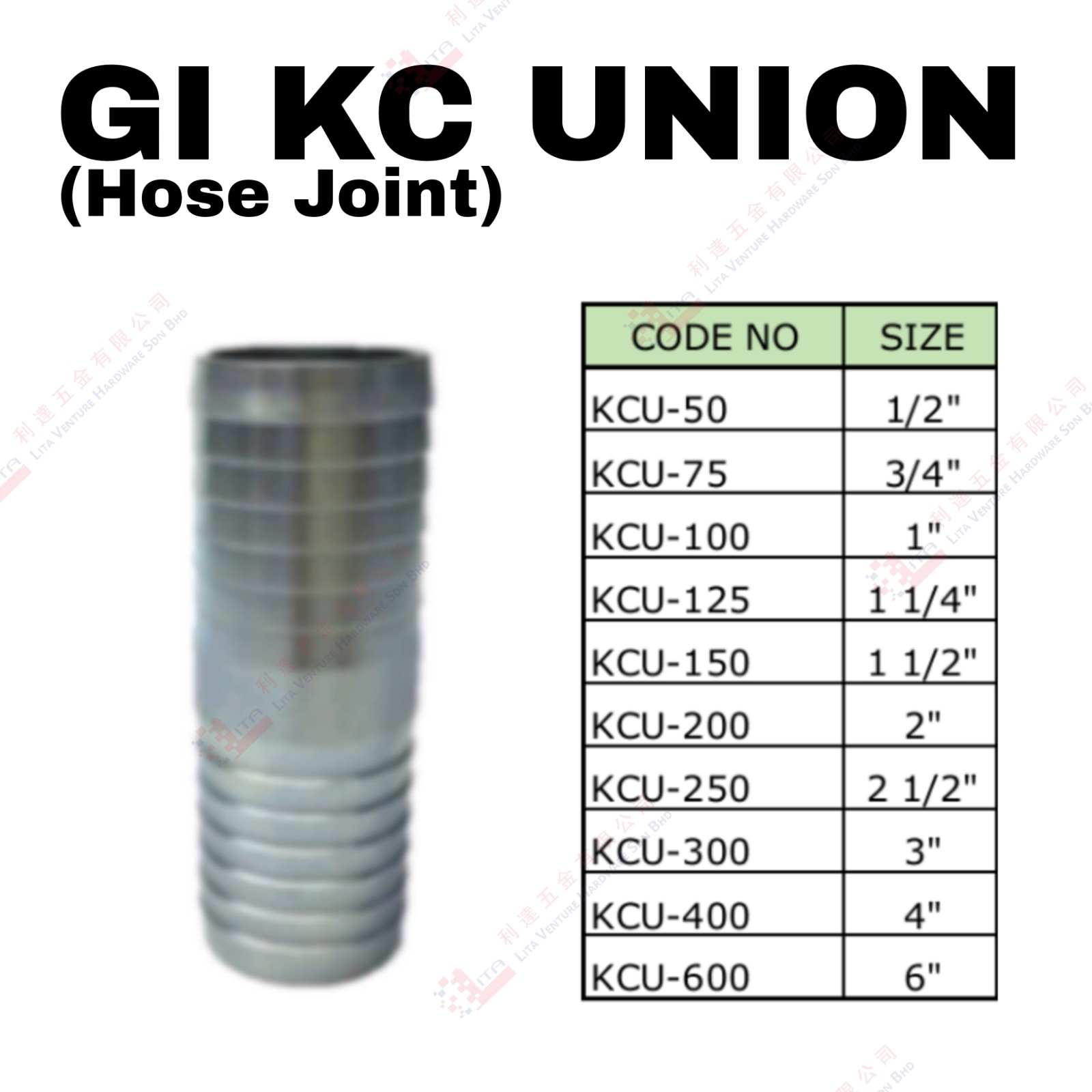 GI KC UNION - KCU50 KCU75 KCU100 KCU125 KCU150 KCU200 KCU250 KCU300 KCU400 KCU 600
