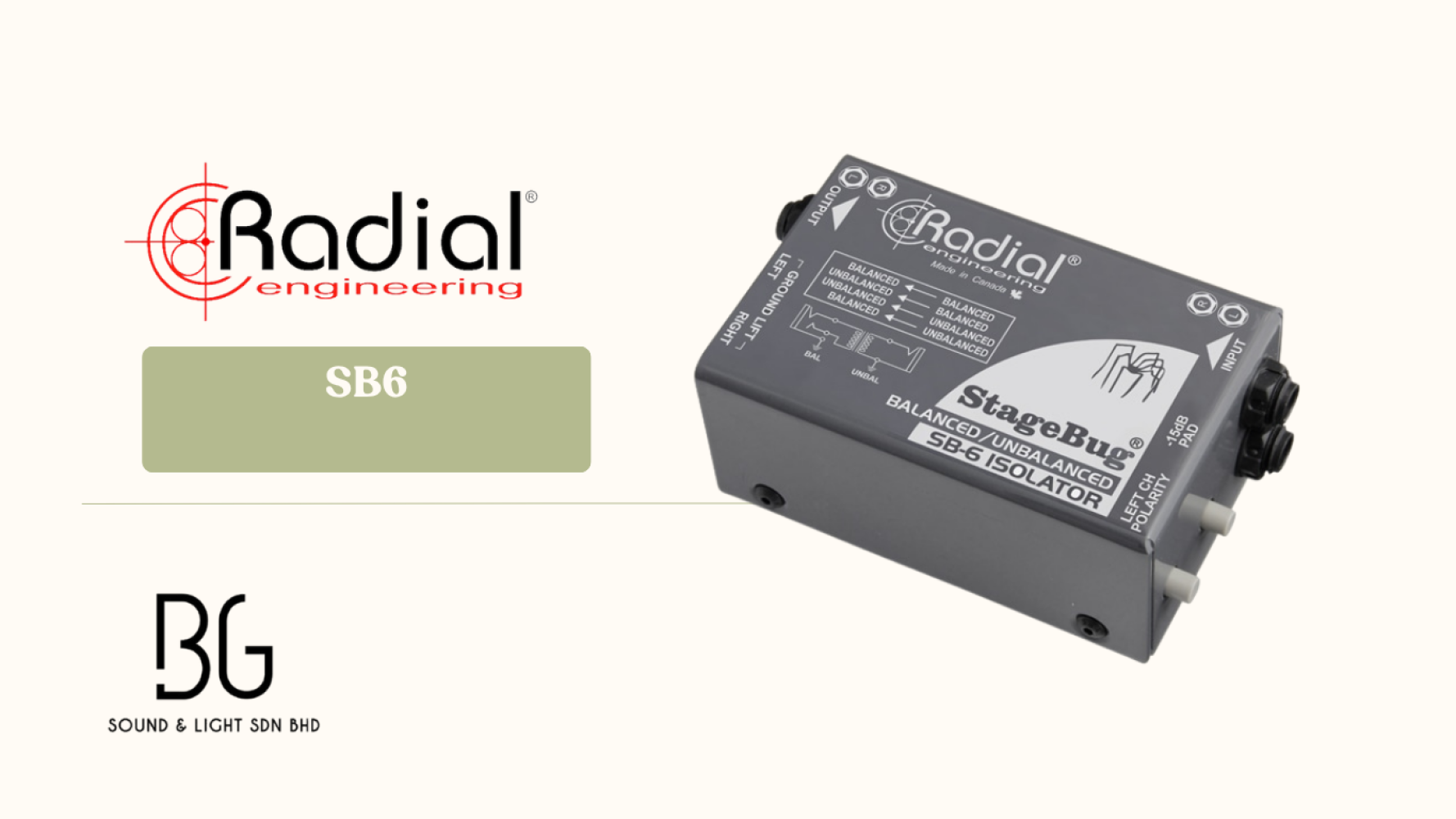 Radial Engineering StageBug SB-6 Stereo Audio Isolator & Ground Loop Eliminator for Laptops, Mixers, Audio Interfaces & PA Systems