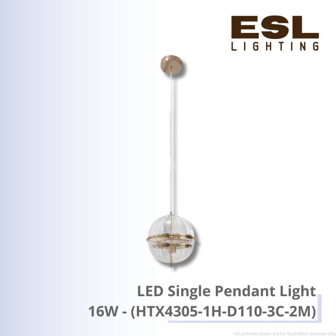 LED Single Pendant Light 16W - HTX4305-1H-D110-3C-2M