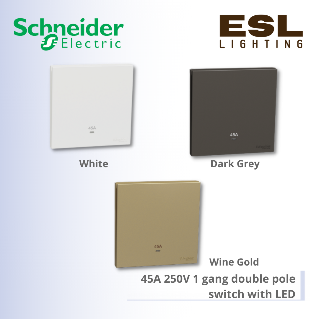 SCHNEIDER AvatarOn C 45A 250V 1 gang double pole switch with LED - E8731D45N_WE_G11 E8731D45N_WG_G11 E8731D45N_DG_G11