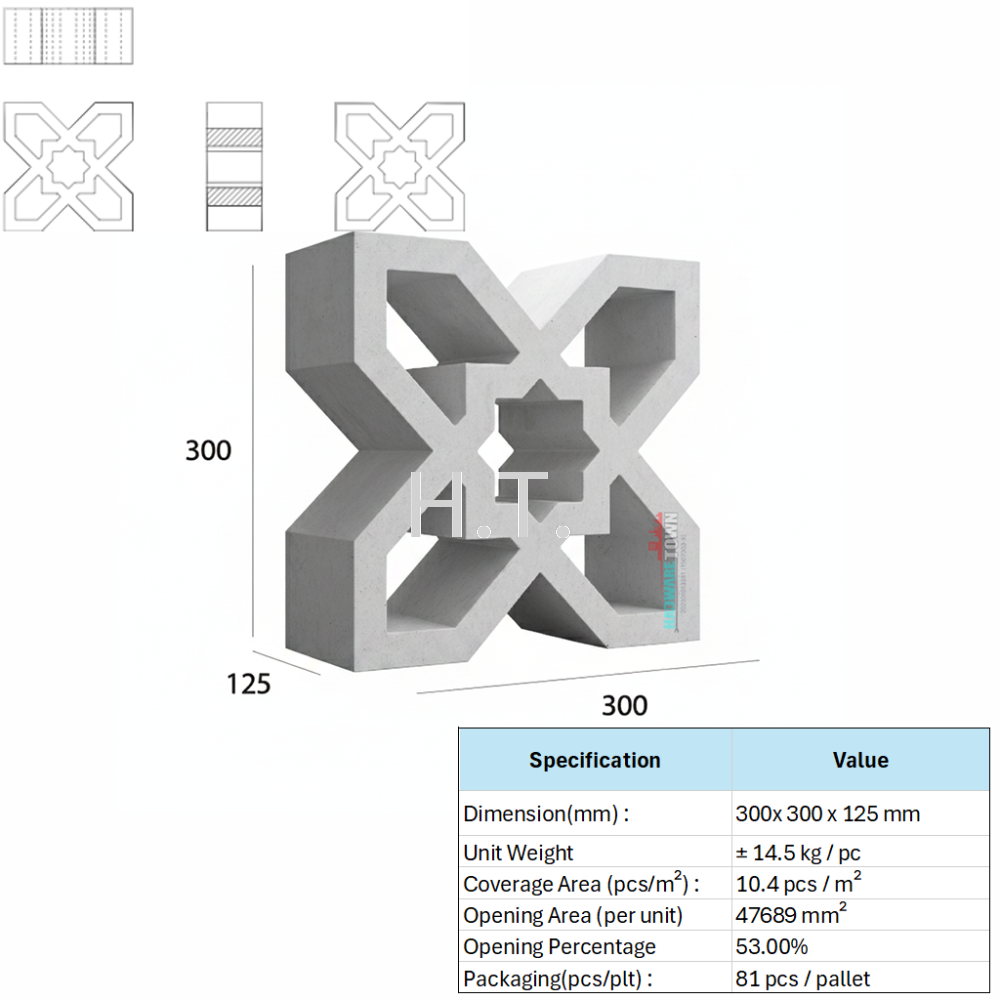 VENTILATION BLOCK - VB-602.125 (LWH 300 x 125 x 300)mm
