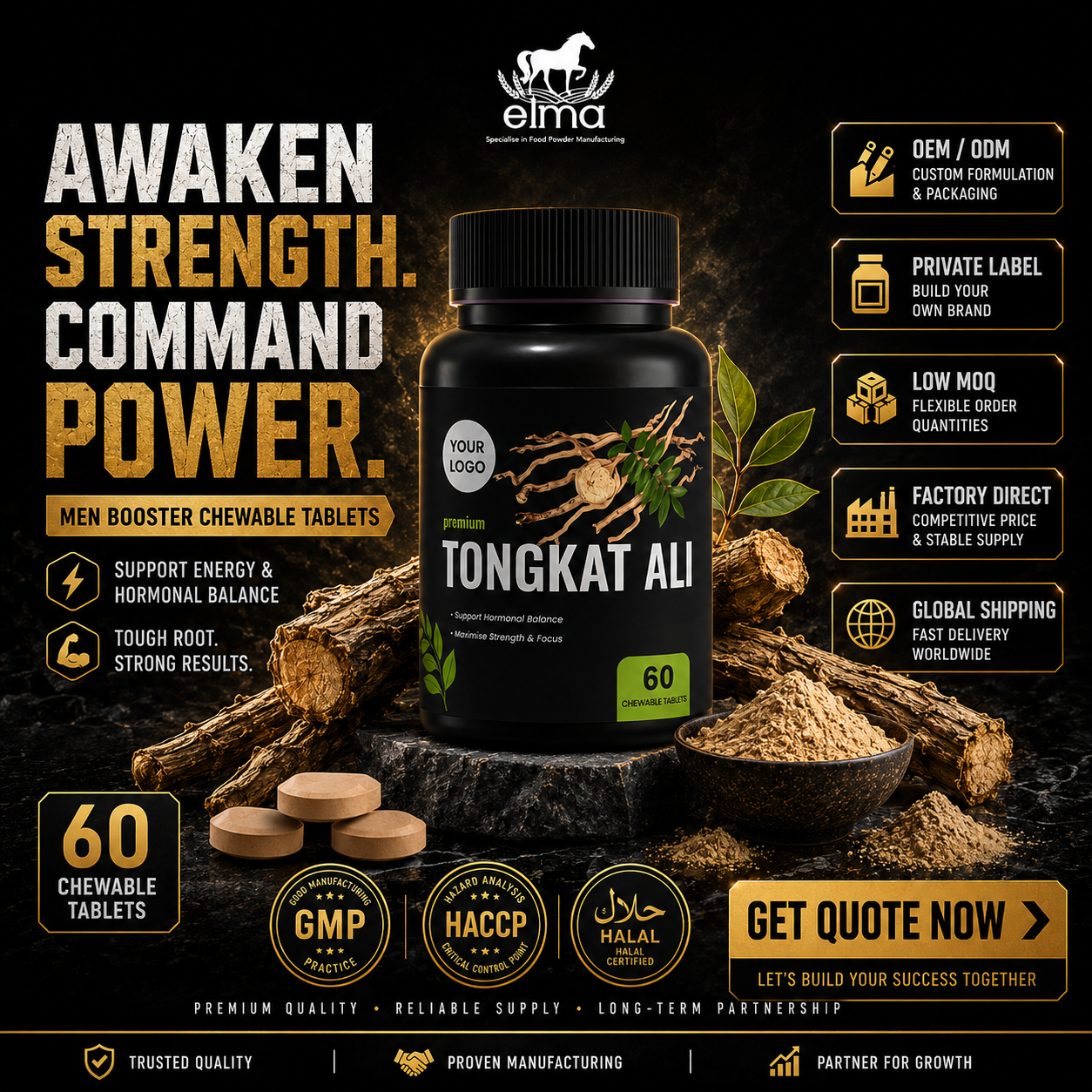 OEM Tongkat Ali Root Extract Tablet Supplier for Men’s Energy and Stamina Brands