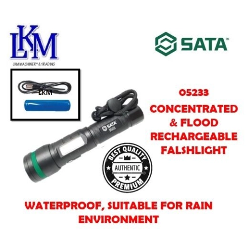 SATA 05233 Concentrated & Flood Rechargeable Flashlight w/ Battery & USB Cable