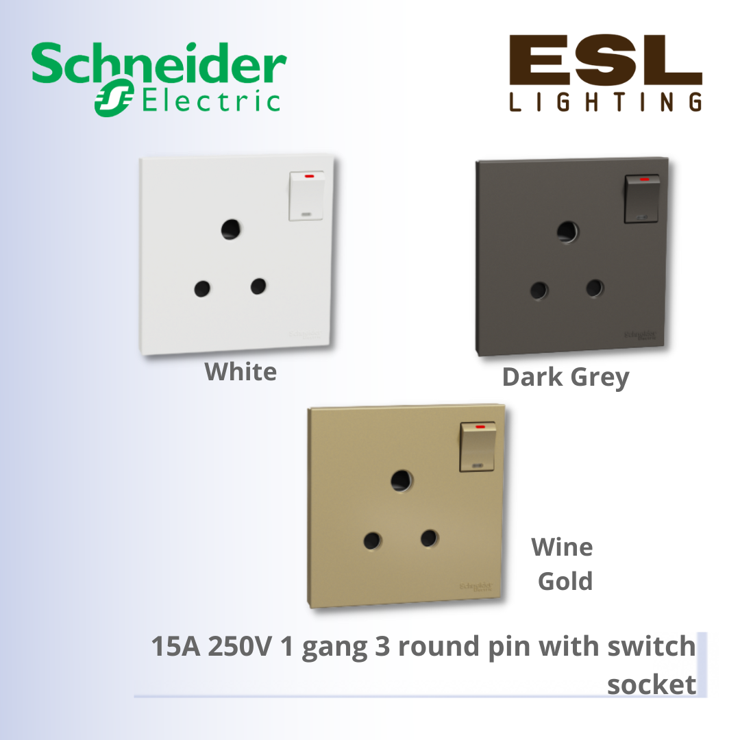 SCHNEIDER AvatarOn C 15A 250V 1 gang 3 round pin with switch socket - E8715_15_WE_G11 E8715_15_WG_G11 E8715_15_DG_G11