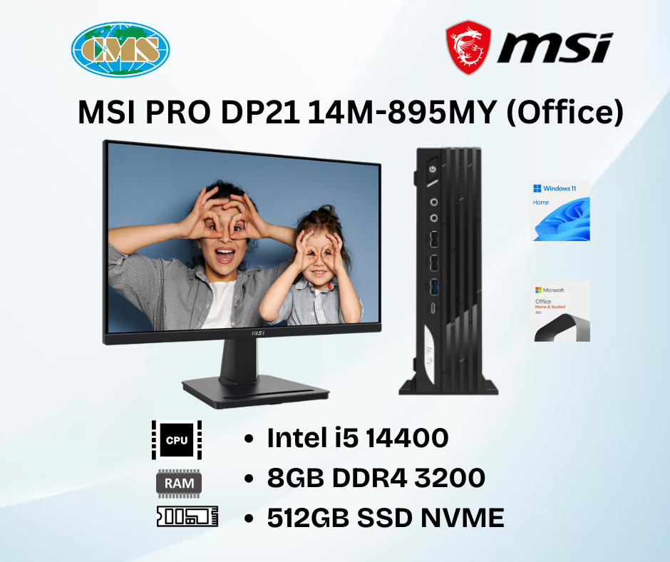 MSI PRO DP21 14M-895MY (With Office) - i5 14400, 8gb, 512GB, WIN11HOME, OFFICEH&S