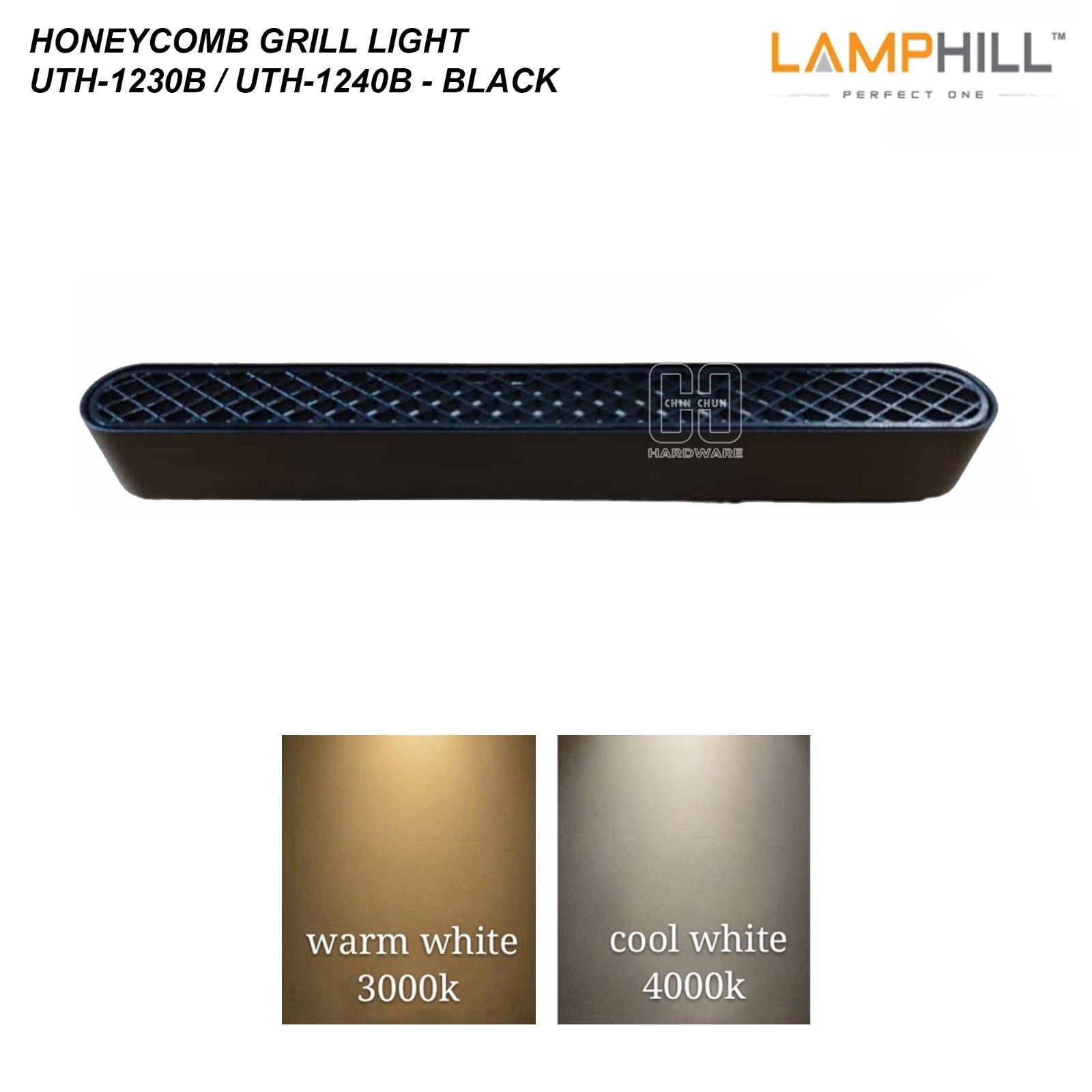 LAMPHILL MAGNETIC HONEYCOMB GRILL LIGHT (UTH-1230B / UTH-1240B) - BLACK 12W