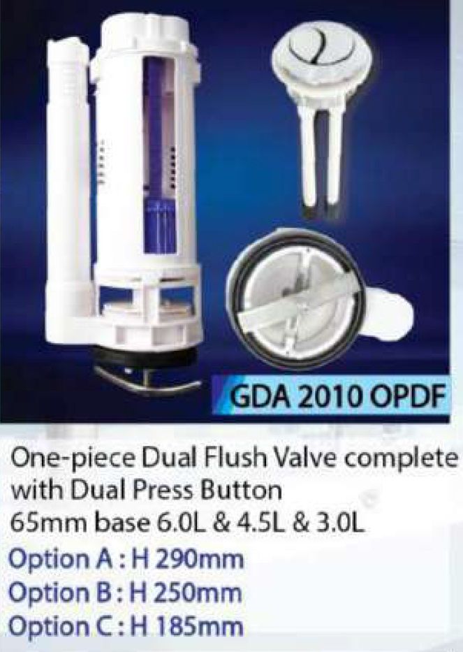 GDA 2010 OPDF 65MM ONE-PIECE DUAL FLUSH VALVE WITH DUAL PRESS BUTTON (HEIGHT 290MM)