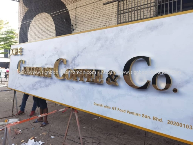 CENTUARY COFFEE OUTDOOR 3D LED STAINLESS STEEL GOLD MIRROR  SIGNBOARD SIGNAGE IN TERENGGANU KERTEH