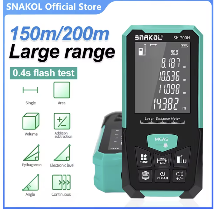 Snakol Laser Rangefinder 150 Meters 200 Meters Digital Rangefinder Trena Roulette Tape Measure Ruler USB Charging