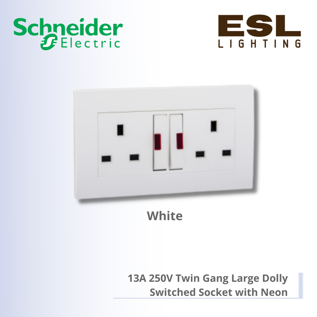 SCHNEIDER Vivace 13A 250V Twin Gang Large Dolly Switched Socket with Neon - KB25LN_WE_G11