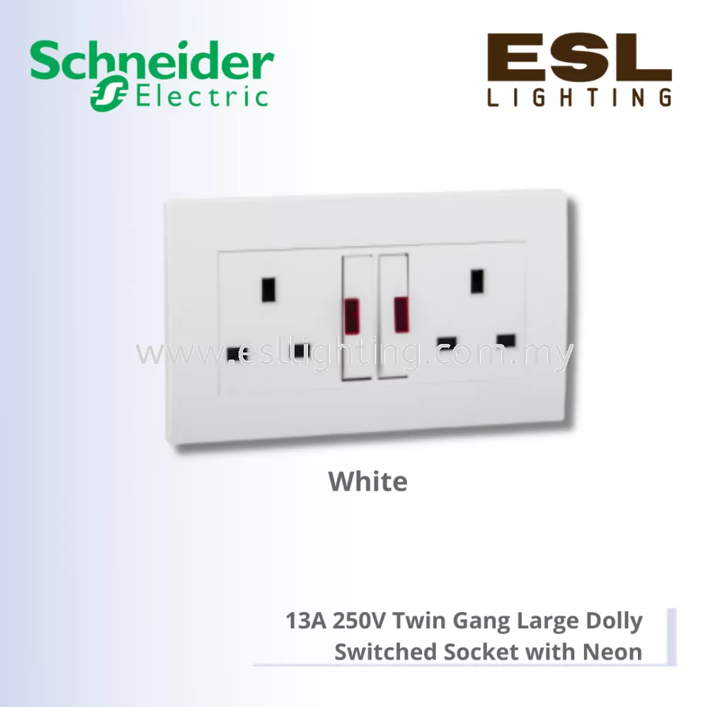 SCHNEIDER Vivace 13A 250V Twin Gang Large Dolly Switched Socket with Neon - KB25LN_WE_G11