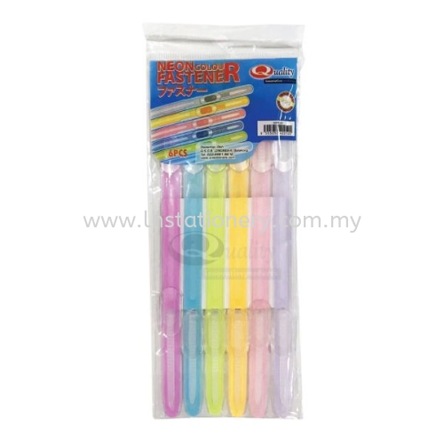 Quality Plastic paper Fastener (Large) Neon Pkt (6s)