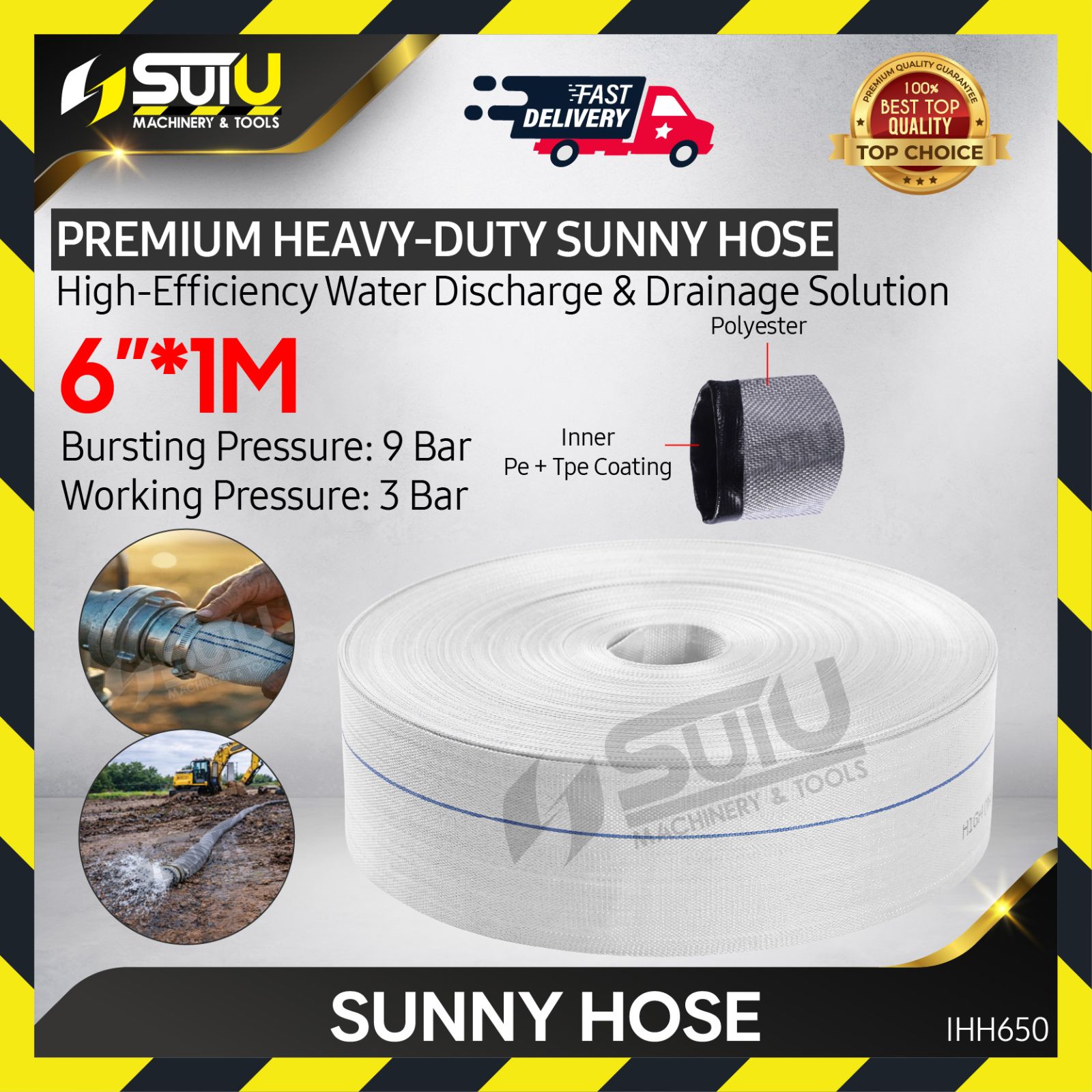 1M x 6 Inch White Sunny Hose / Garden Hose / Water Hose / Irrigation Hose