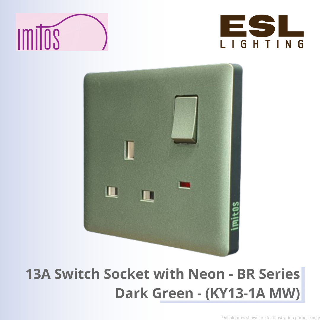 IMITOS 13A Switch Socket with Neon (BR Series) Dark Green - KY13-1A MW [SIRIM]