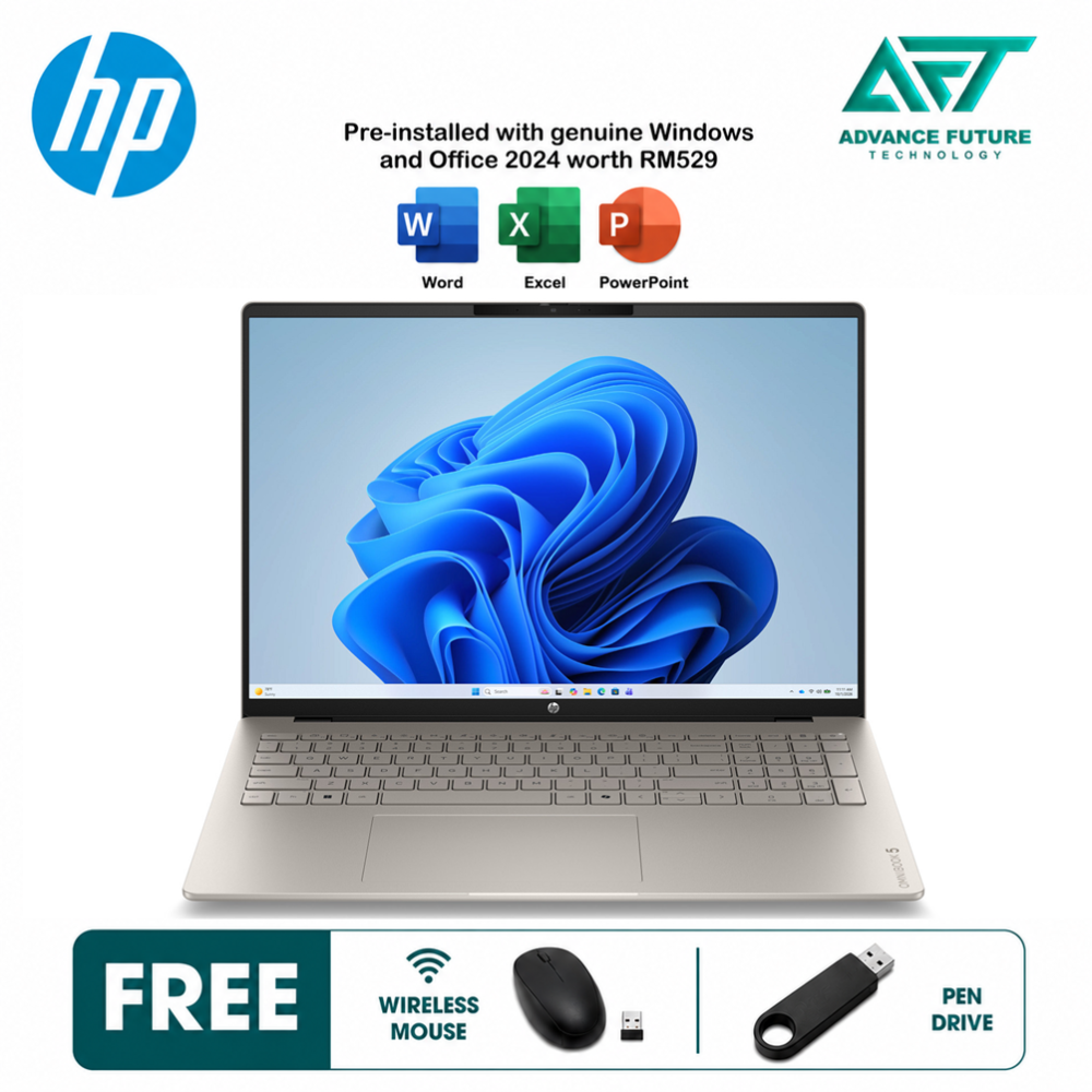 HP OmniBook 5 16-bp0059AU 16'' 2K OLED AI Laptop Sahara Silver ( AMD Ryzen AI 7 445, 16GB, 512GB SSD, ATI, W11, H&S 2024&M365 )