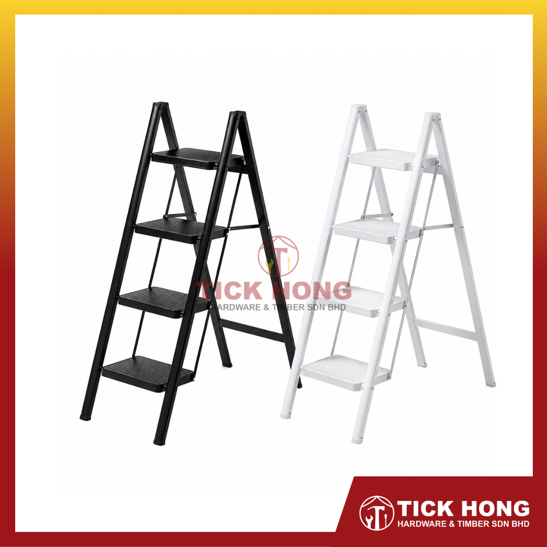 Household Heavy Duty Folding Steel Pipe Platform Ladder Without Handle Type (Black/White) (3 Steps/4 Steps)