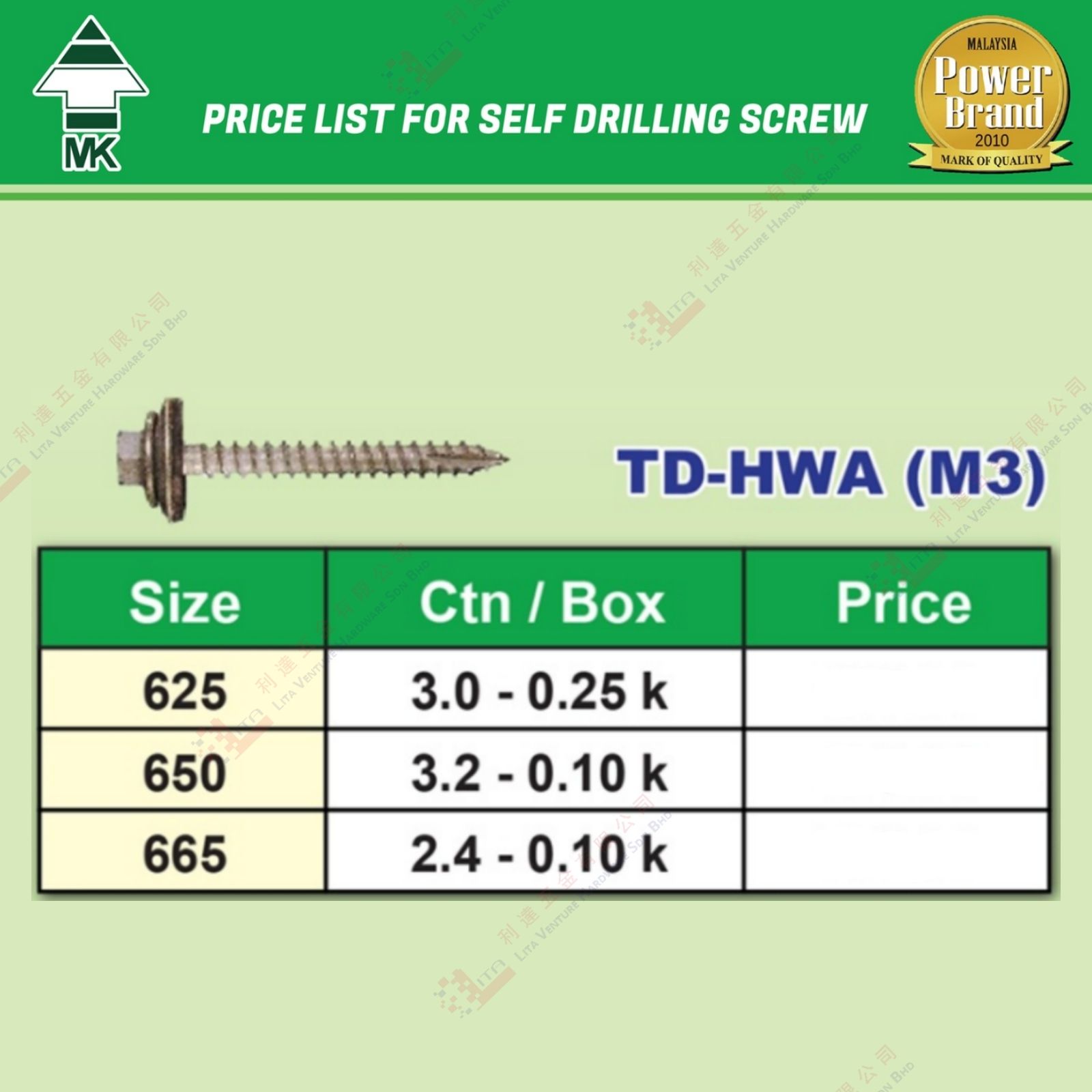MK BRAND SELF DRILLING SCREW - TDHWAM3
