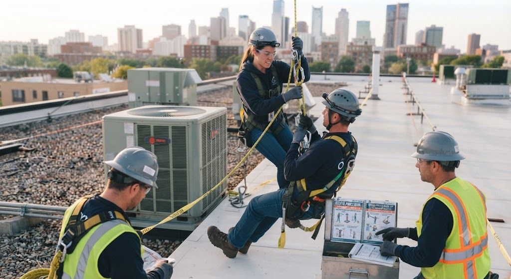 HVAC technician height safety rescue procedures