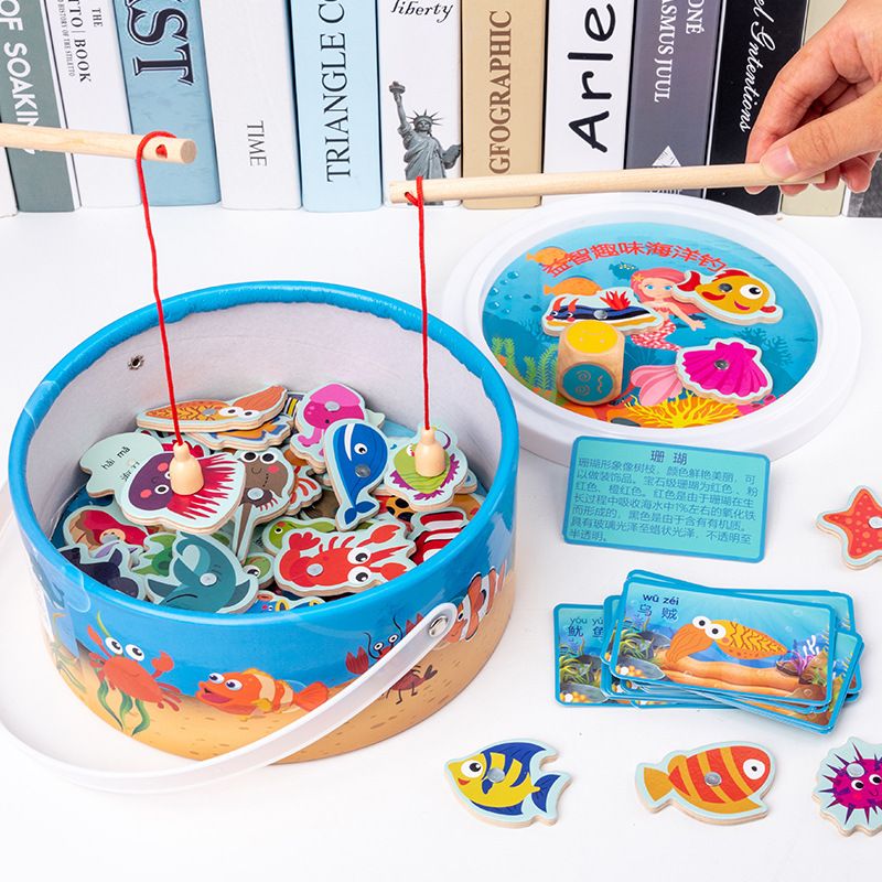 Magnetic Wooden Fishing Toy Training Hand Eye Coordination & Focus Concentrate Ability Early Learning Education Toy-T233