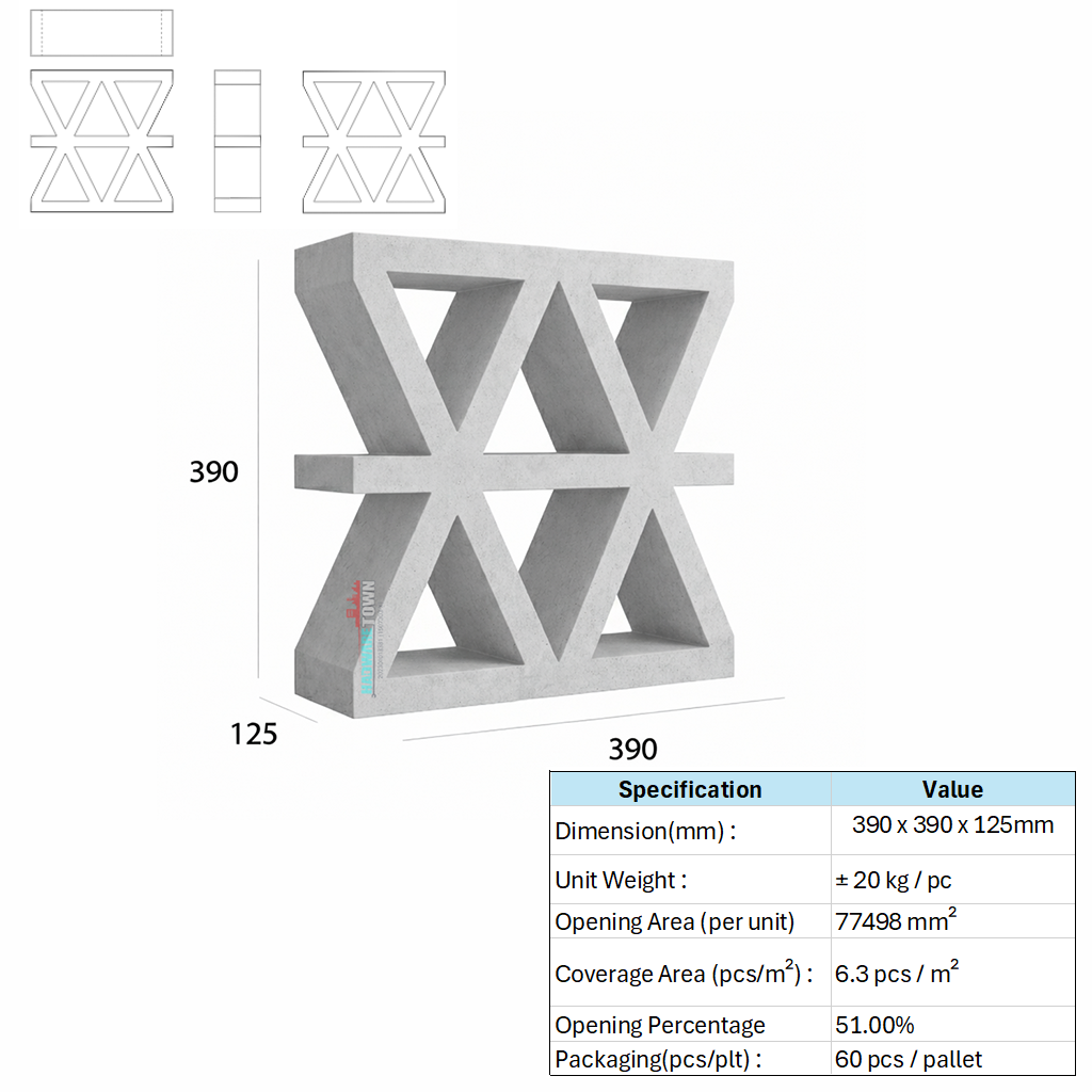 VENTILATION BLOCK - VB 606.125 (LWH 390 x 125 x390 ) mm 