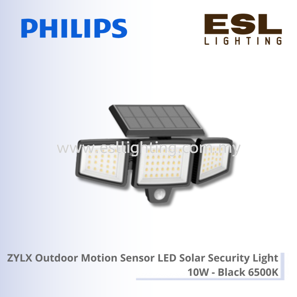 PHILIPS ZYLX LED Outdoor Motion Sensor Solar Security Light 10W - Black 6500K IP65