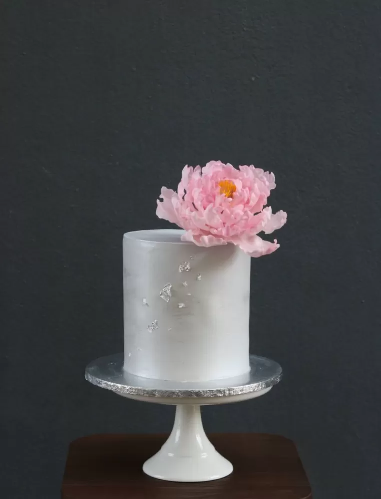 Silver Peony Flower Cake