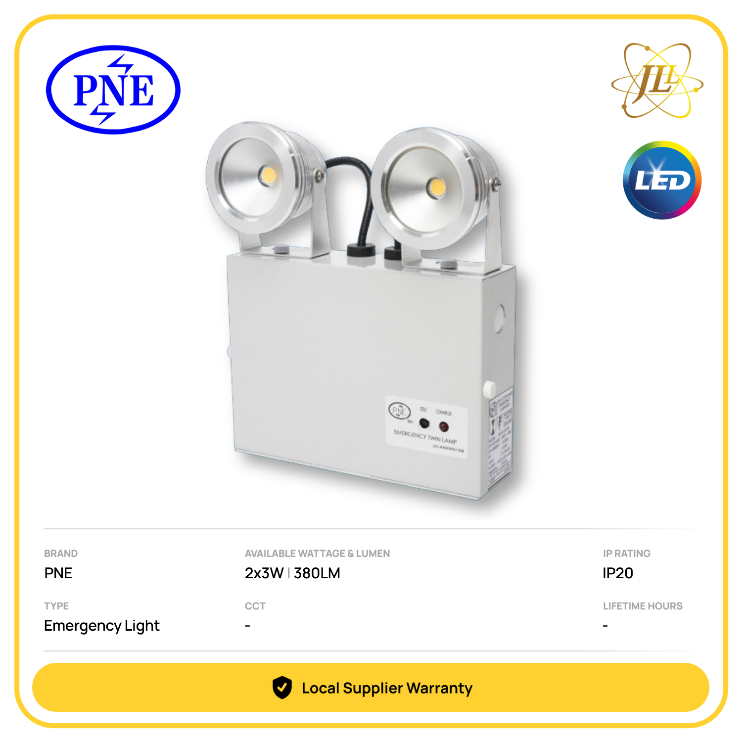 PNE TEL-30 EMERGENCY TWIN LIGHT 2 x 3.0W POWER LED EMERGENCY LIGHT 380LM IP20