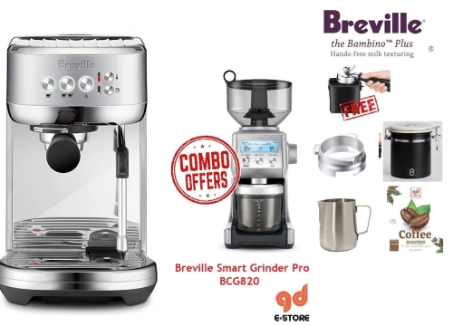 Breville BES500 Bambino Plus  Stainless Steel + Breville Smart Grinder  Pro BCG820  (Contact us now and claim your discount vouchers)