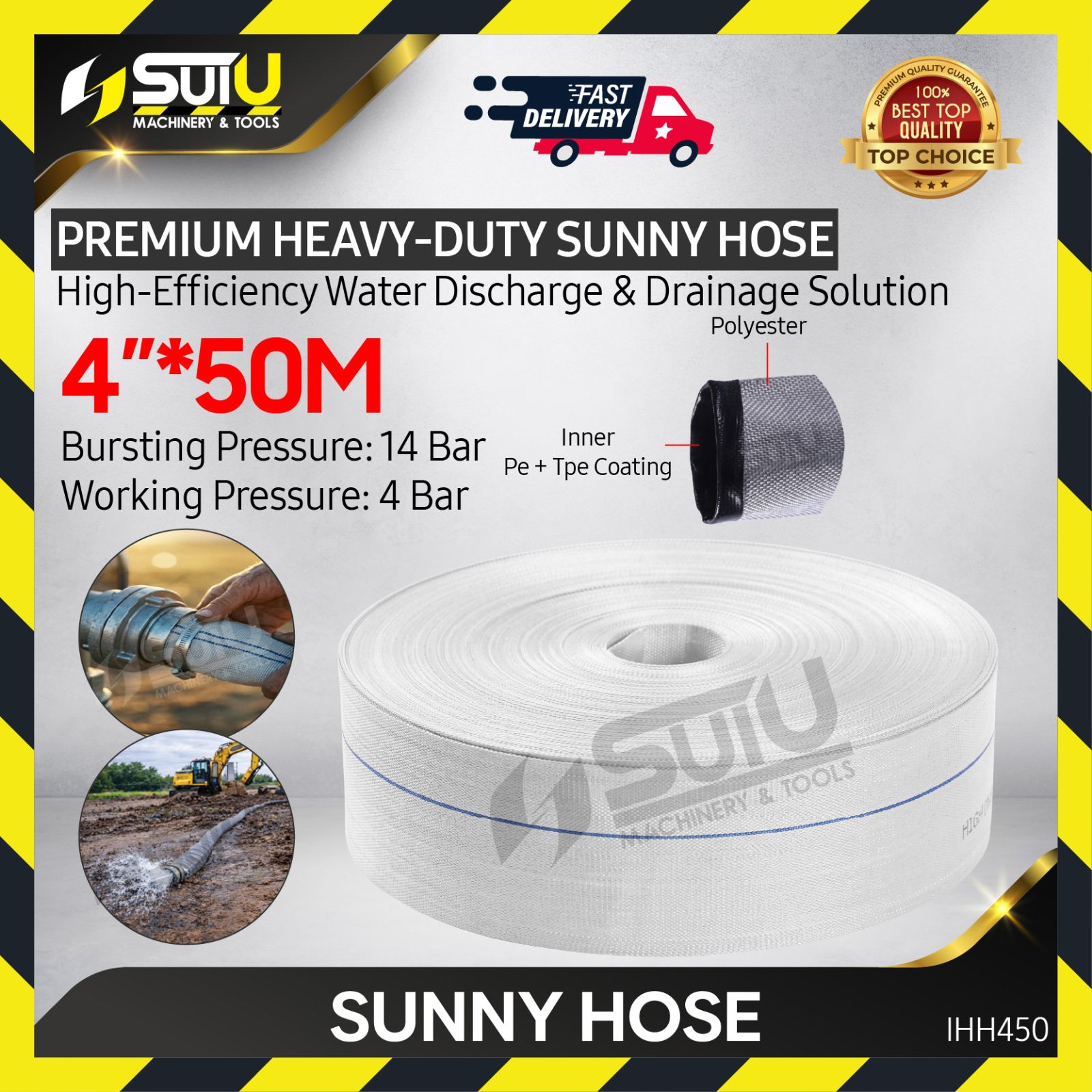 50M x 4 Inch White Sunny Hose / Garden Hose / Water Hose / Irrigation Hose