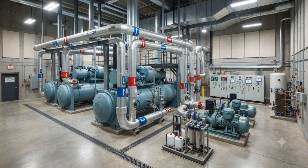 Commercial chiller plant room design and setup