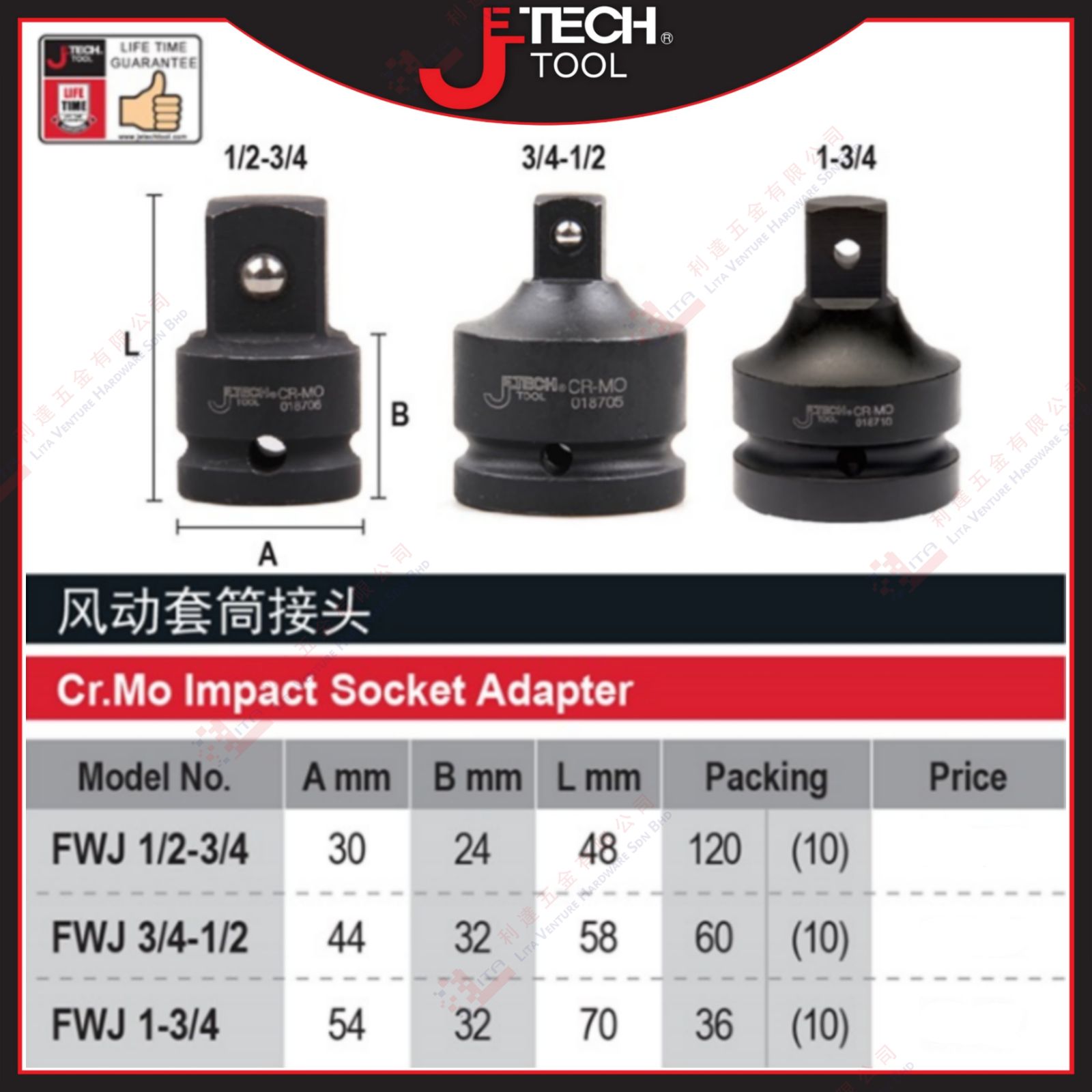 JTECH BRAND IMPACT SOCKET ADAPTER - FWJ1234 FWJ3412 FWJ134