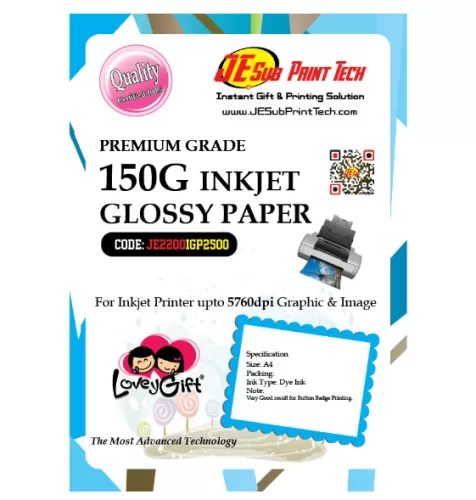 Inkjet Glossy Photo Paper A4 Size Single Side 150GSM  (100 Sheets/Pack) -Button Badge Printing Paper