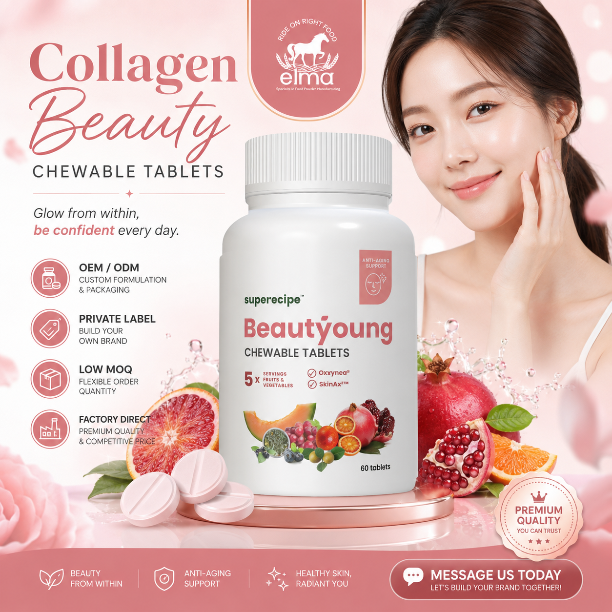 Global OEM Collagen Whitening Tablets Supplement Manufacturer – Halal GMP HACCP Beauty Factory