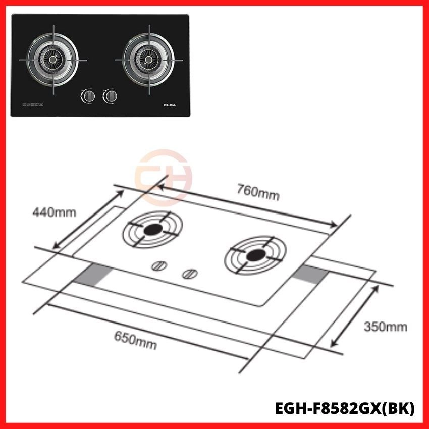 ELBA 1400M3/HR DESIGNER HOOD EH-J9088(SS) + 2 BURNER BUILT IN GLASS STOVE INFINITO EGH-F8582GX(BK) GLASS HOB