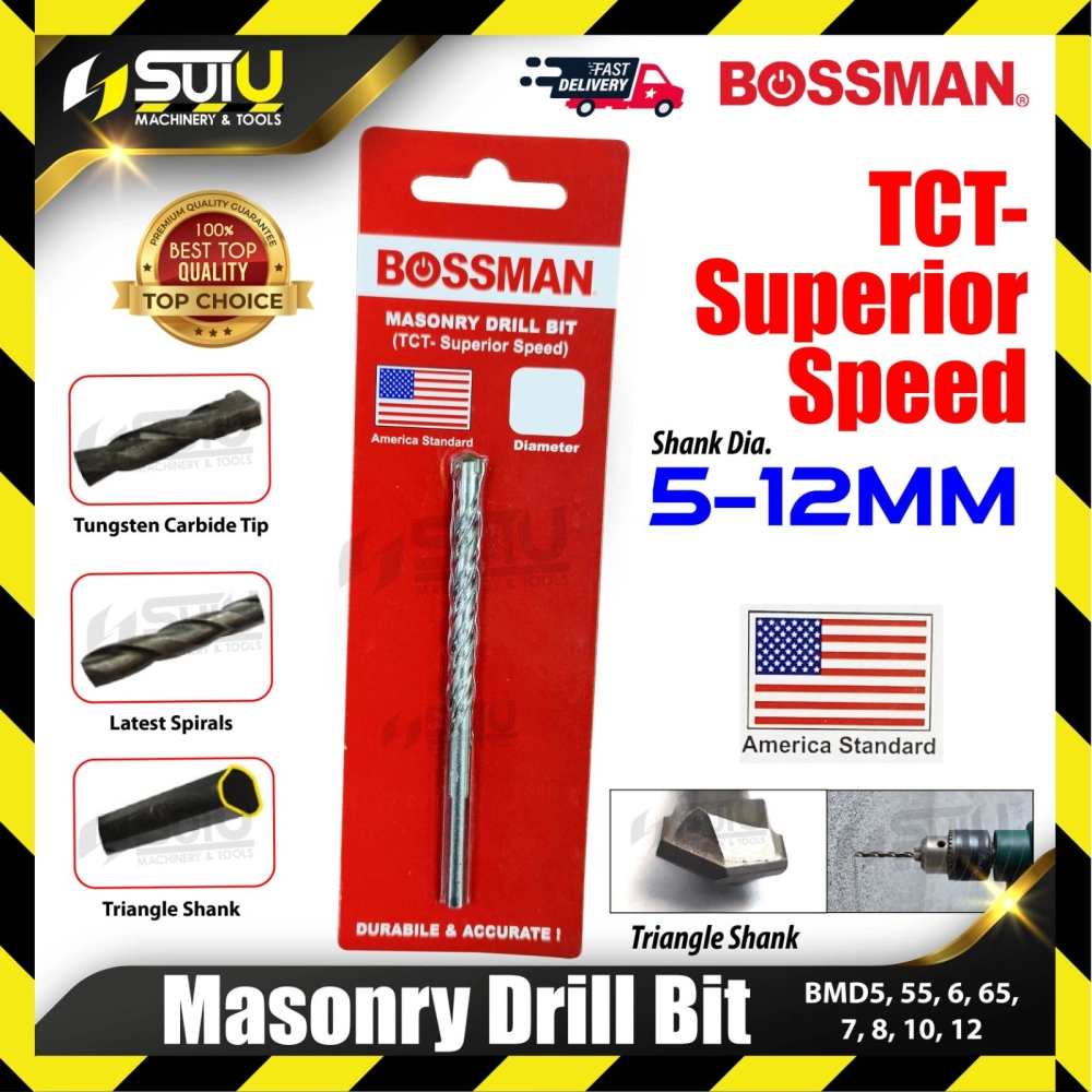BOSSMAN BMD5 /5.5/ 6/ 6.5/ 7/ 8/ 10/ 12 Masonry Drill Bit (Triangle Shank) 5-12MM