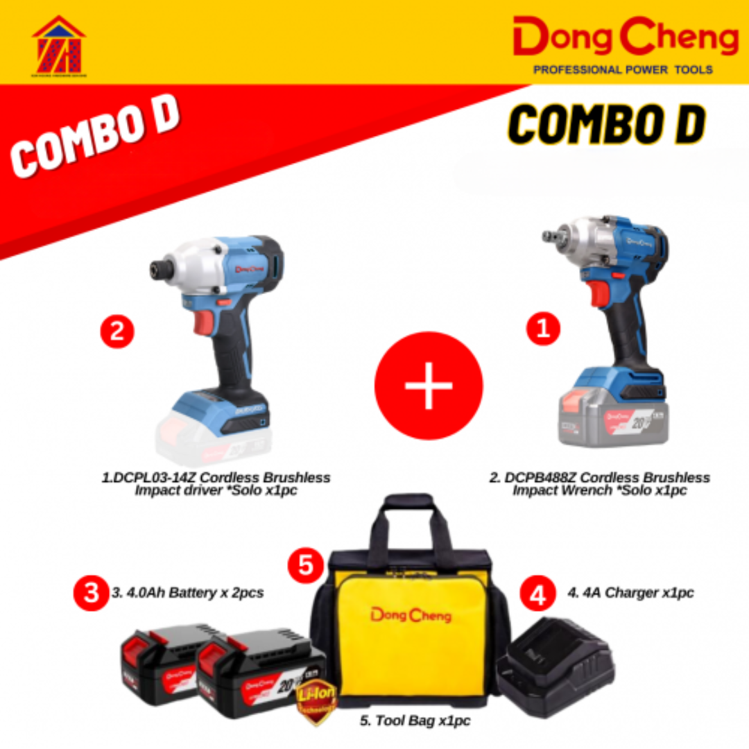 DongCheng 20V Combo D Combo Set Impact Wrench,Impact Driver PWP Combo D+ Impact Driver and 2.0AH Battery