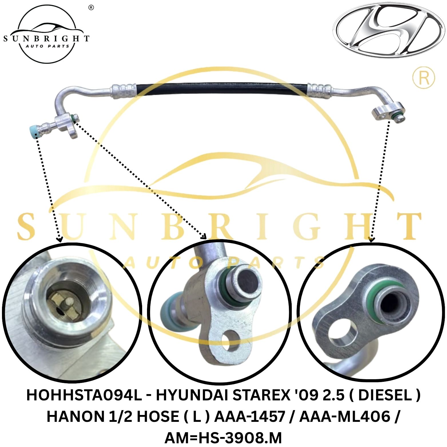 HOHHSTA094L - HYUNDAI STAREX '09 2.5 ( DIESEL ) HANON 1/2 HOSE ( L ) AAA-1457 / AAA-ML406 / AM=HS-3908.M