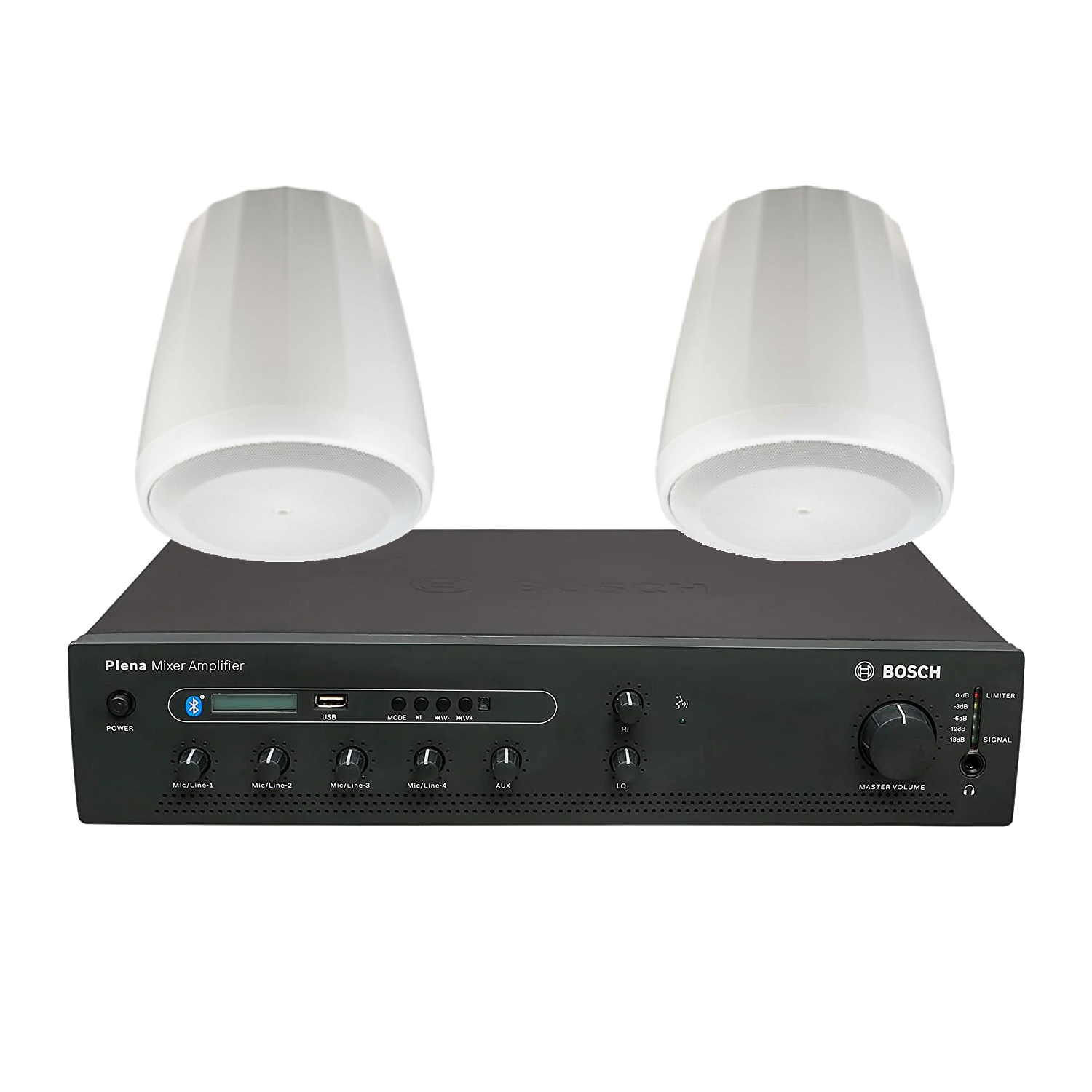 Bosch PA Package with PLE-1MEXXX-3AP 60W/120W/240W Mixing Amplifier & JBL C65P/T Compact Full-Range Pendant Speaker with Transformer