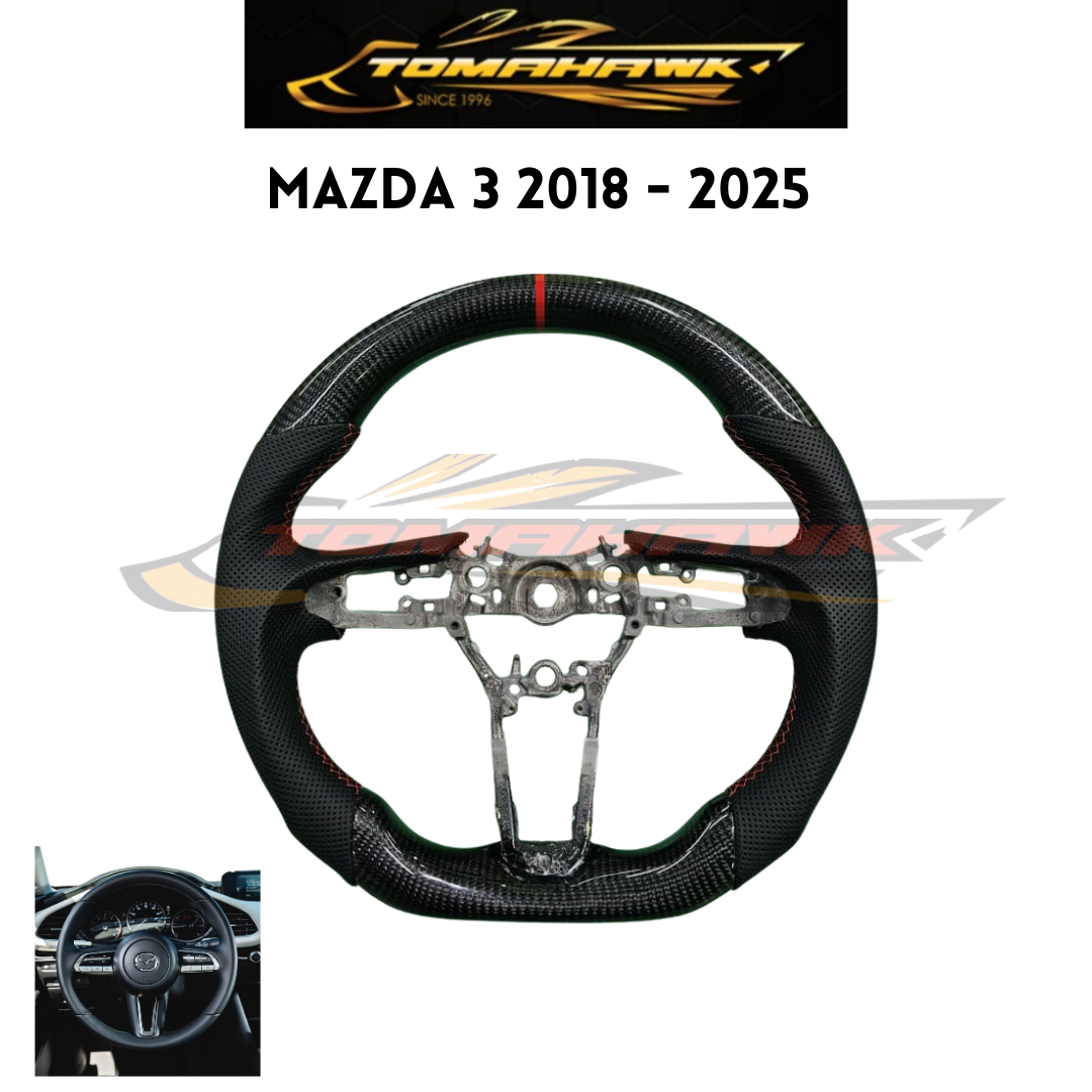 MAZDA 3 2018 - 2025 Carbon Fiber Flat Bottom Direct Fit Sporty Design Steering Wheel