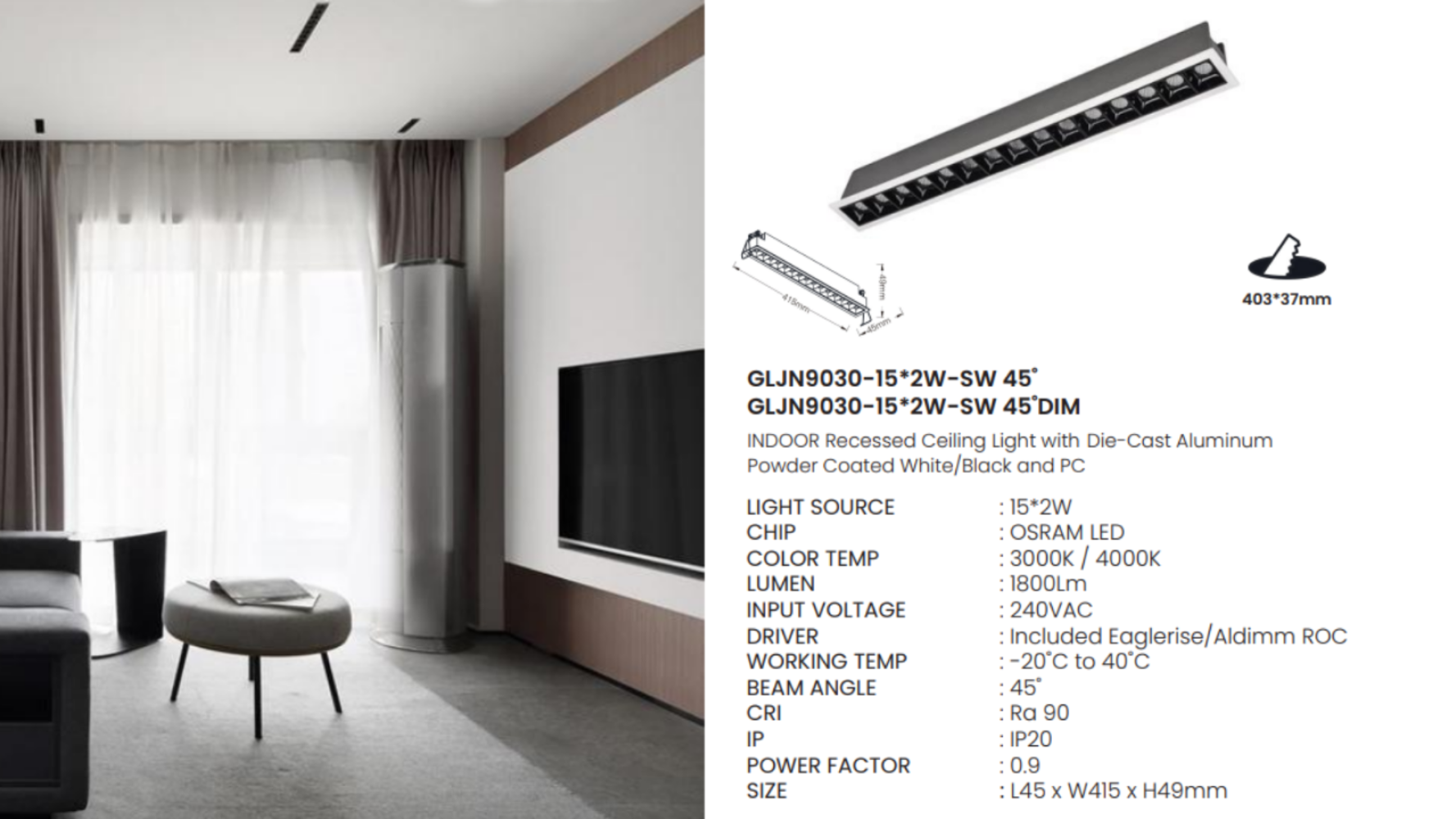 GLJN9030-15*2W-SW 45˚ / GLJN9030-15*2W-SW 45˚DIM