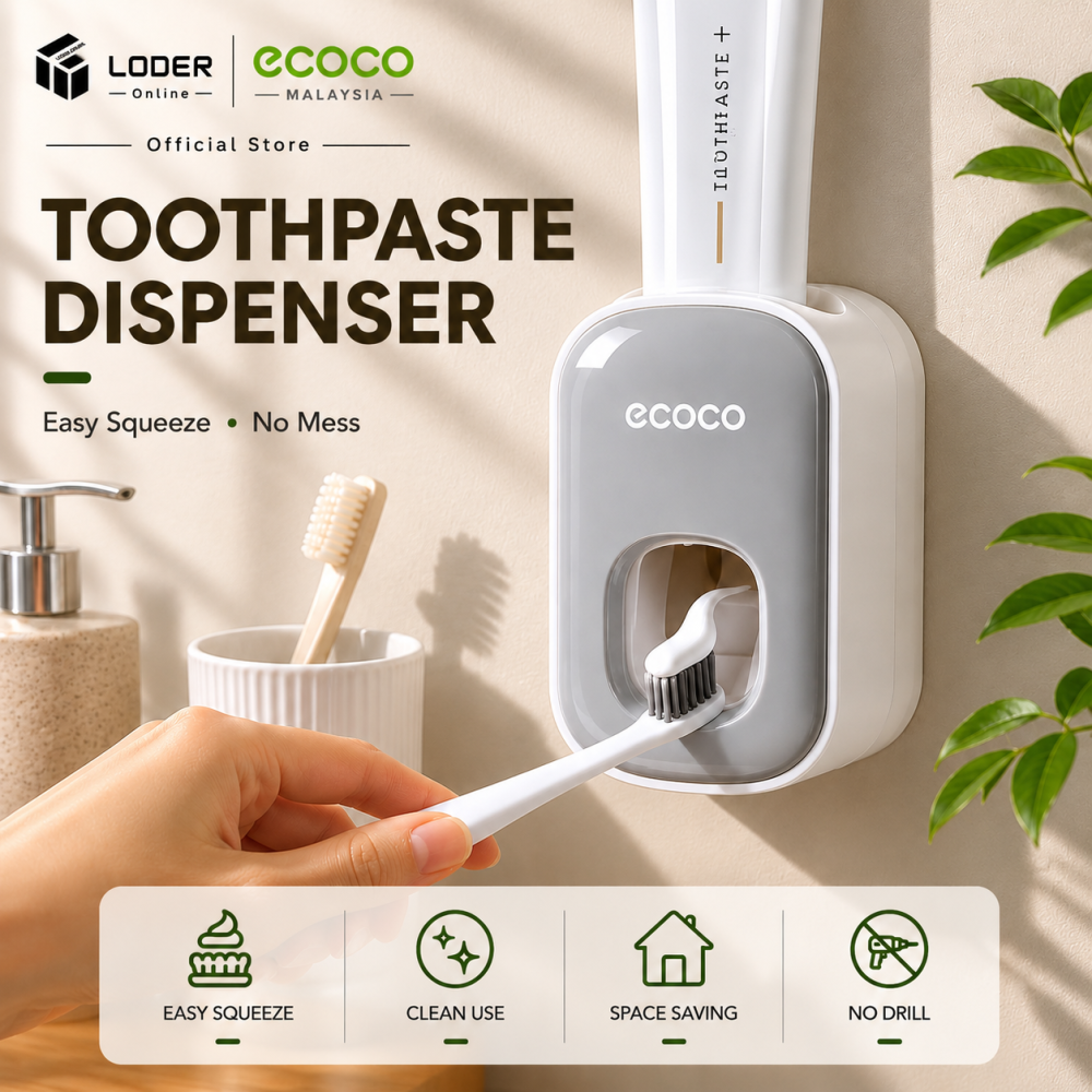 LODER ECOCO Automatic Toothpaste Dispenser Wall Mounted Toothpaste Squeezer No Drill Bathroom Holder