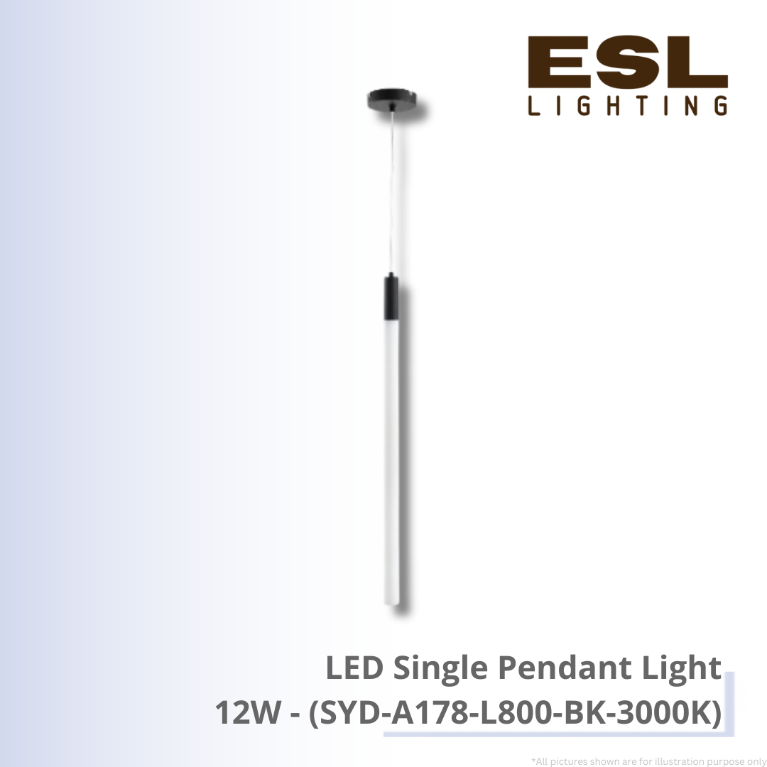 LED Single Pendant Light 12W - SYD-A178-L800-BK-3000K