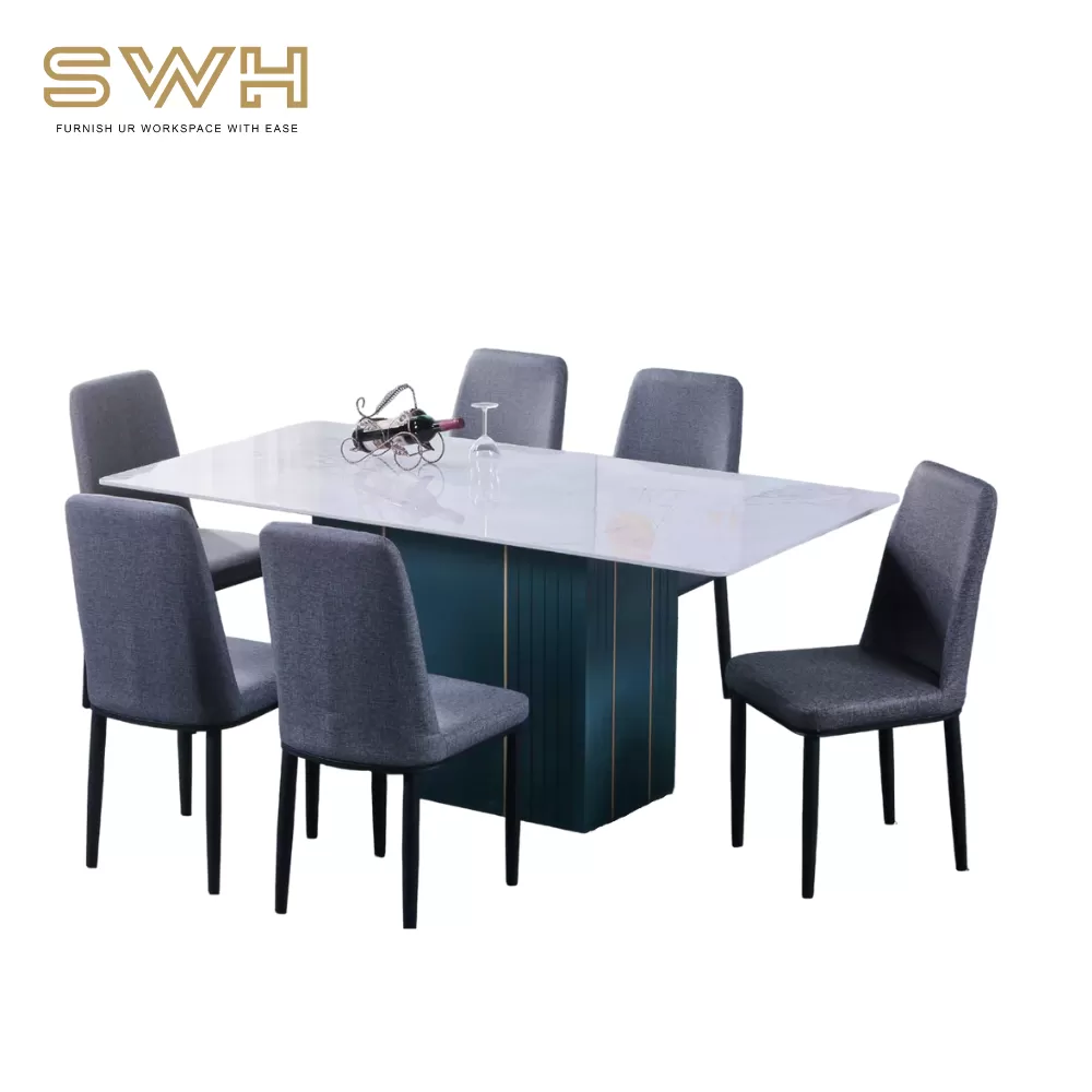 PROMOSI RAYA ! WL MIERE Full Marble 1+6 Dining Set | Dining Room Furniture