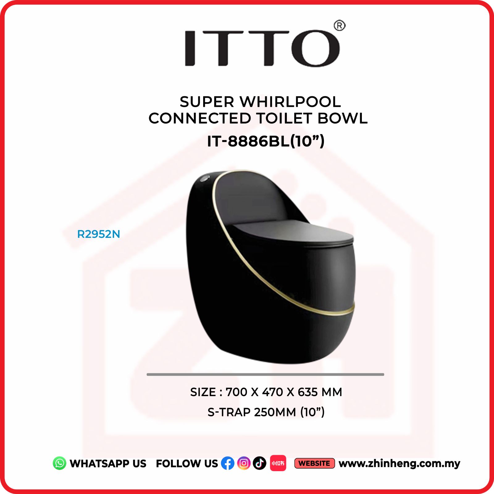 ITTO SUPER WHIRLPOOL CONNECTED TOILET BOWL  IT-8886BL(10")
